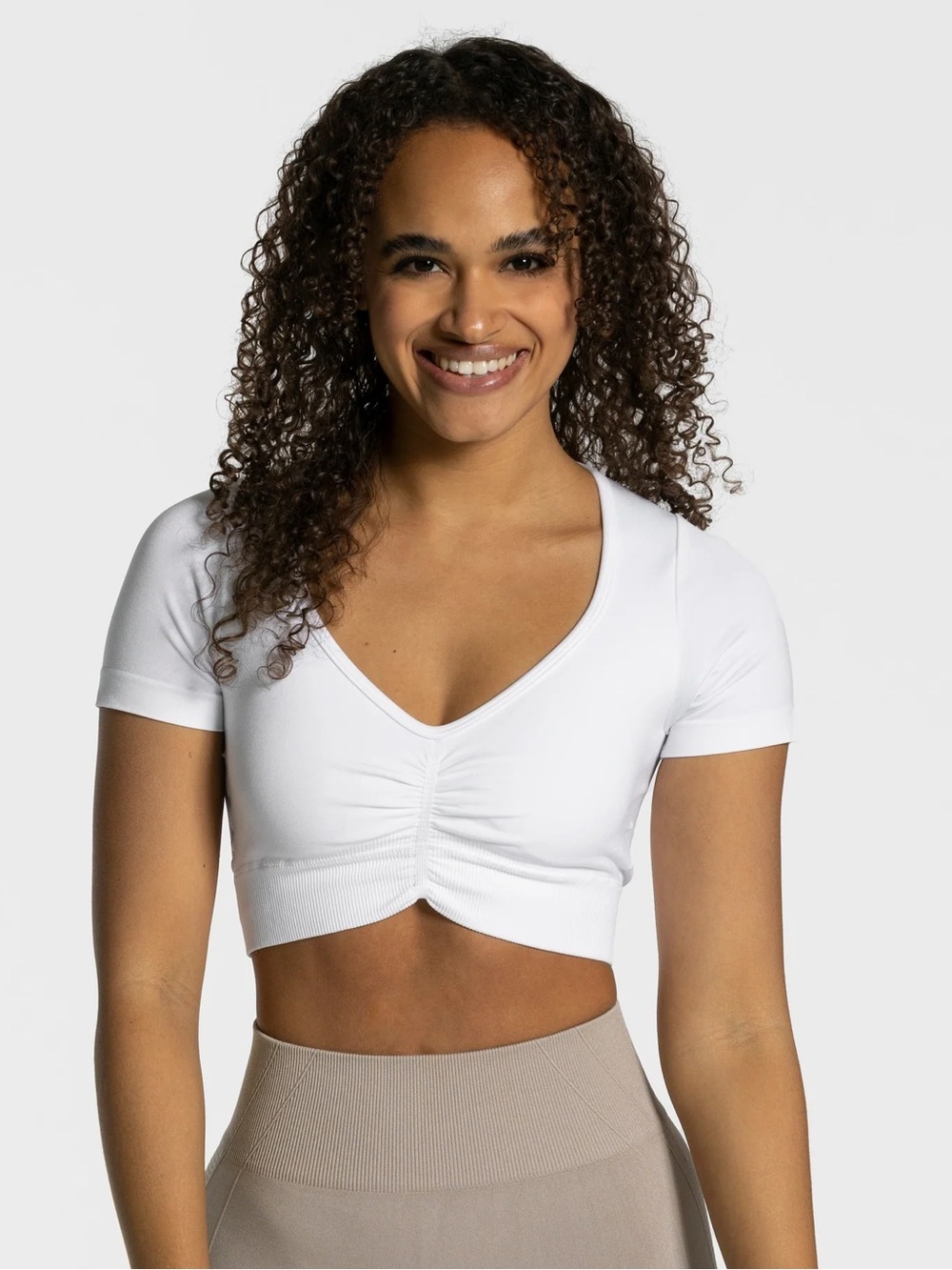 Zara ribbed V-Neck Ruched Crop Top